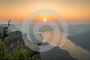 Sunset river mountain Mae Ping National Park