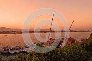Sunset on the river Nile in Egypt