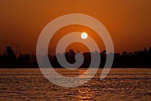 Sunset on the river Nile in Egypt