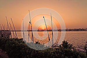Sunset on the river Nile in Egypt