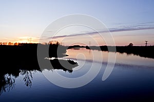 Sunset at river Oude IJssel