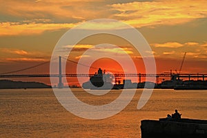 Sunset on river Tejo (Lisbon)