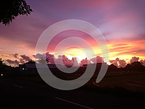 Sunset on the road, go home from hetic work