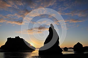 Sunset with rock formations, bandon, Oregon