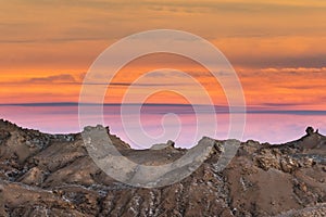 Sunset and rocks at Atacama desert