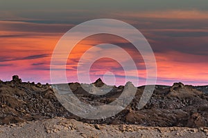 Sunset and rocks in the Atacama desert