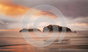 Sunset on Rocks, Bandon Beach Oregon