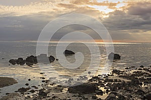 Sunset and rocks at mauritius island