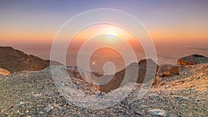 Sunset with rocks timelapse. Jebel Hafeet is a mountain located primarily in the environs of Al Ain and offers an
