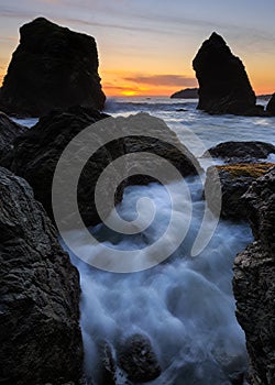 Sunset at a Rocky Beach, Northern California Coast