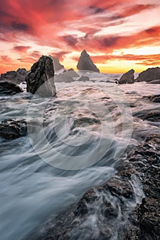 Sunset at a Rocky Beach, Northern California Coast