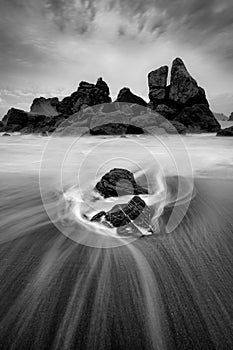 Sunset at a Rocky Beach, Northern California Coast, Black and White