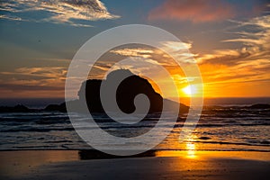 Sunset on rocky coast of Oregon