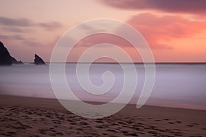 Sunset at rocky coastline of Adraga beach