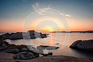 Sunset from rocky coastline of Cavallo Island in Corsica