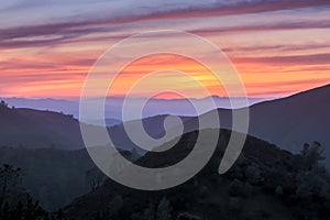 Sunset of Rolling Hills. Mt Diablo State Park, California, USA.