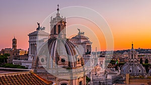 Sunset in Rome on the roof â€“ historical sights and architecture of the city center in beautiful colors