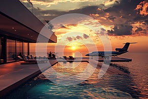 Sunset Rooftop Pool Beside a Luxury Villa photo