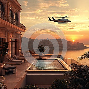 Sunset Rooftop Pool Beside a Luxury Villa photo