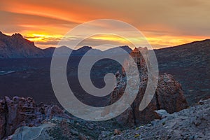 Sunset from the Ruleta viewpoint, with the Cathedral in the foreground and the Ucanca plain behind, at the base of the Teide photo