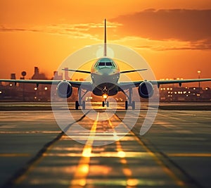 Sunset Runway - airplane with sunset in the background