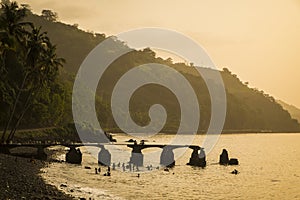 Sunset from rural coast of sao tome island