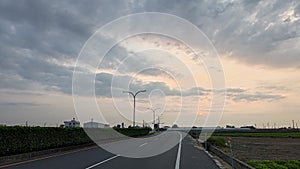 The sunset and rural roads in Taiwan\'s countryside.