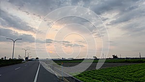 The sunset and rural roads in Taiwan\'s countryside.