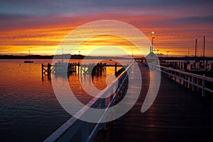 Sunset at Russell, New Zealand wharf