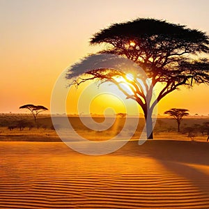 Sunset safari in tranquil wilderness landscape