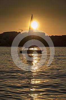 Sunset sailboat St Pauls Bay Malta