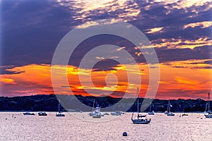 Sunset Sailboats Yachts Padanaram Inner Harbor Dartmouth Massachusetts