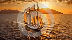 Sunset Sails: A Glorious Encounter of Sailing Yacht and Golden Sun