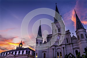 Sunset Saint Louis Cathedral Cabildo New Orleans Louisiana