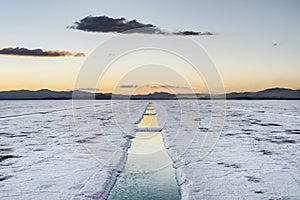 Sunset in Salinas Grandes in Jujuy, Argentina.