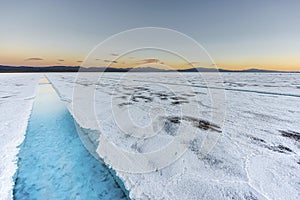 Sunset in Salinas Grandes in Jujuy, Argentina.