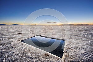 Sunset in Salinas Grandes in Jujuy, Argentina.