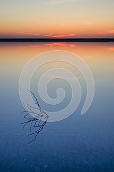 Sunset on the salt lake of Elton.