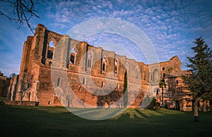 Sunset on San Galgano Abbey, Tuscany