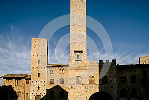Sunset in San Gimignano, the city of Fine Towers, Tuscany, Italy