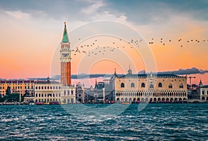 Sunset in San Marco square, Venice, Italy.