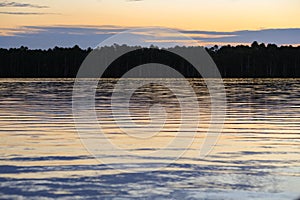 Sunset on the Sandoval lake. Tambopata, Peru