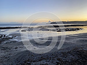 Sunset on the sandy beach Douglas Isle of Man