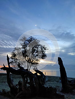 Sunset at sandy beautiffull beach indonesia photo