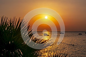 Sunset on Sani beach, Kassandra peninsula, Chalkidiki, Greece