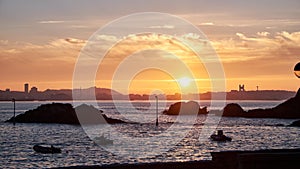 Sunset in Santa Cruz beach in Santa Cruz Galicia, Spain