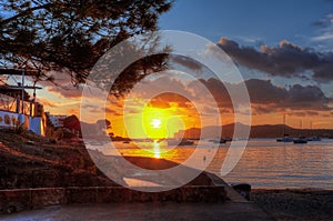 Sunset on Santa Ponsa beach playa, Mallorca, Spain photo