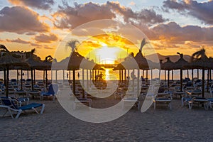 Sunset on Santa Ponsa beach playa, Mallorca, Spain photo