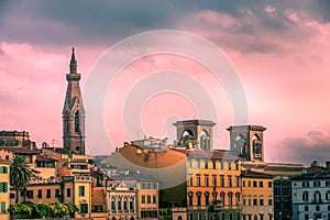 Sunset with Sante Croce tower, Florence, Italy