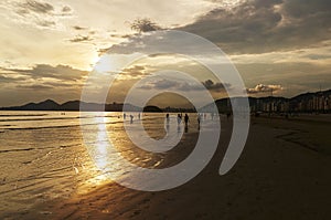 Sunset of Santos beach, in Sao Paulo